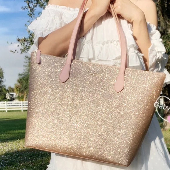 Kate Spade Joeley RoseGold Glitter Large Zip Tote - Picture 3 of 8